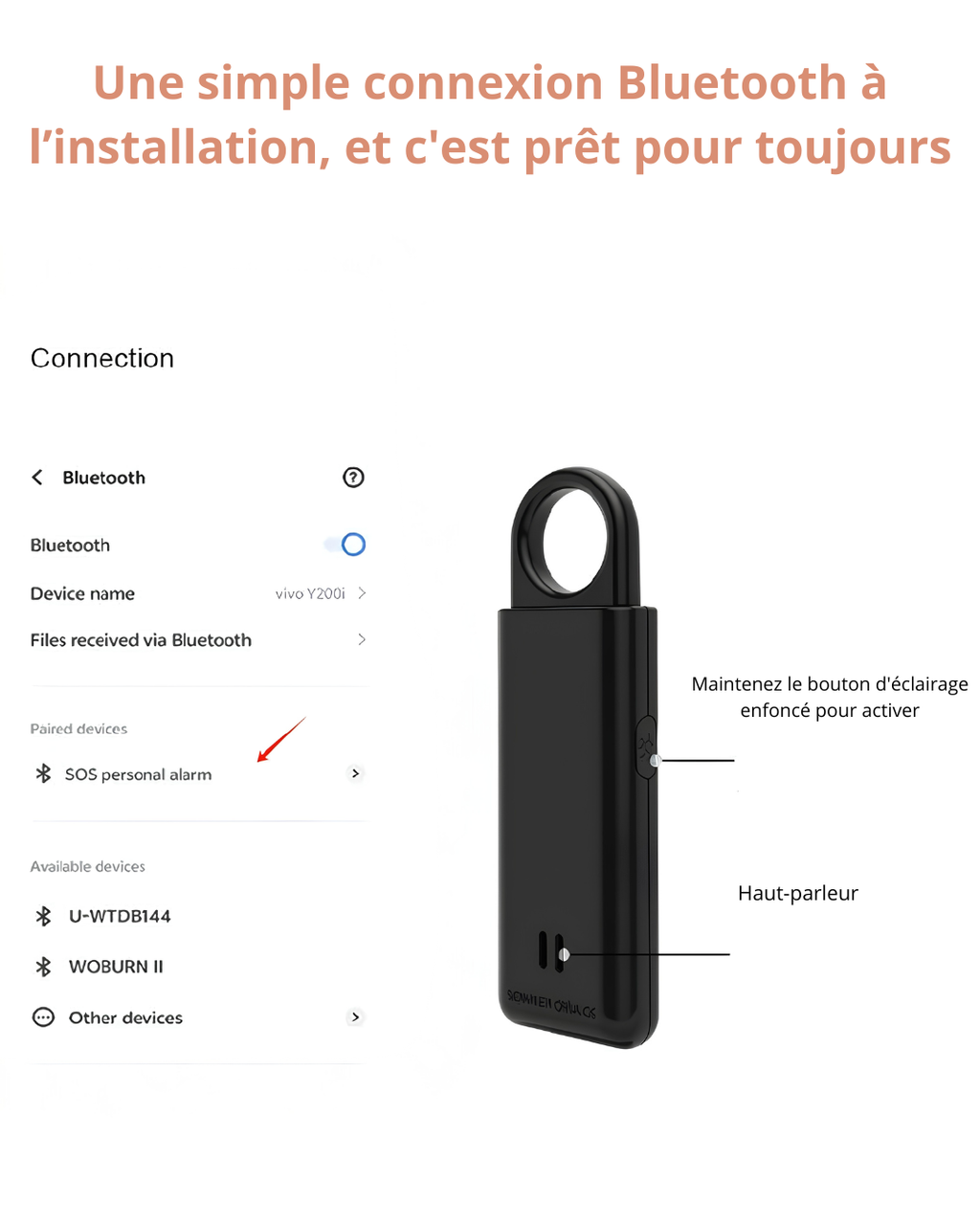 Alarme personnelle Bluetooth avec SOS et géolocalisation GPS via smartphone