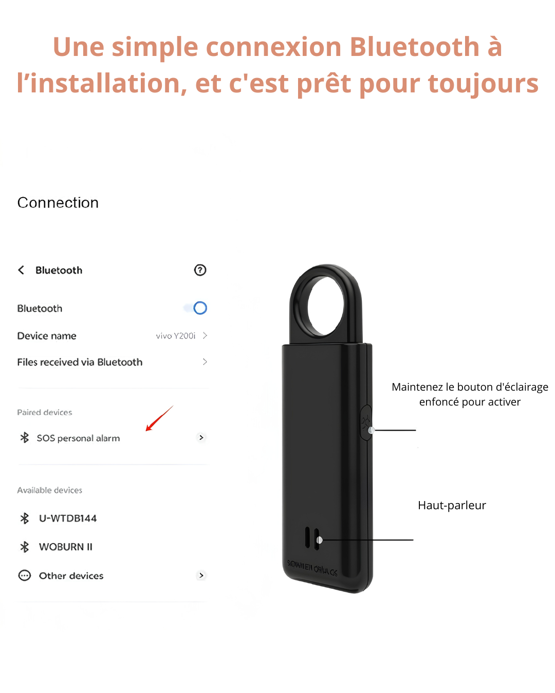 Alarme personnelle Bluetooth avec SOS et géolocalisation GPS via smartphone